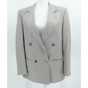 Vintage Burberry Sport Coat Womens 10 Gray Glenn Plaid Pure Silk Double Breasted